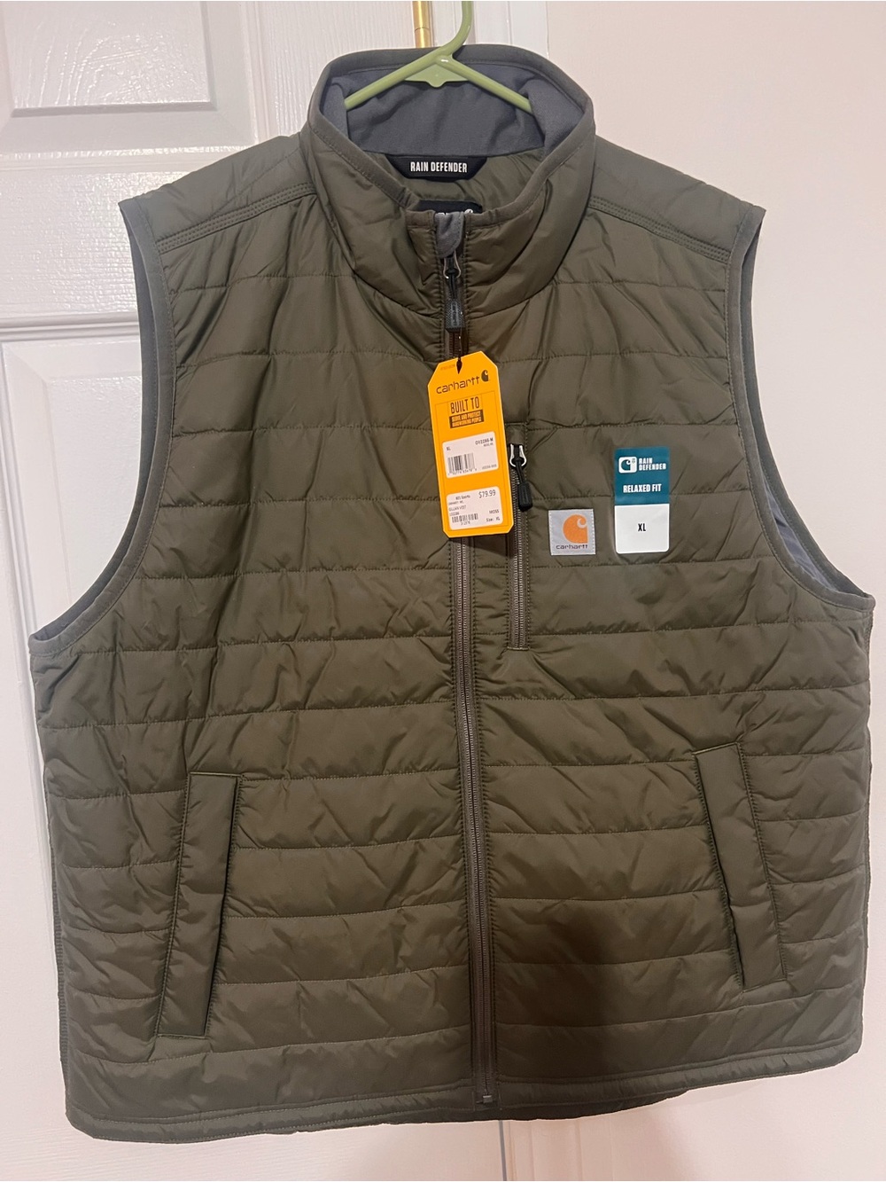 Carhartt Men’s Olive Green Quilted Rain Defender Vest